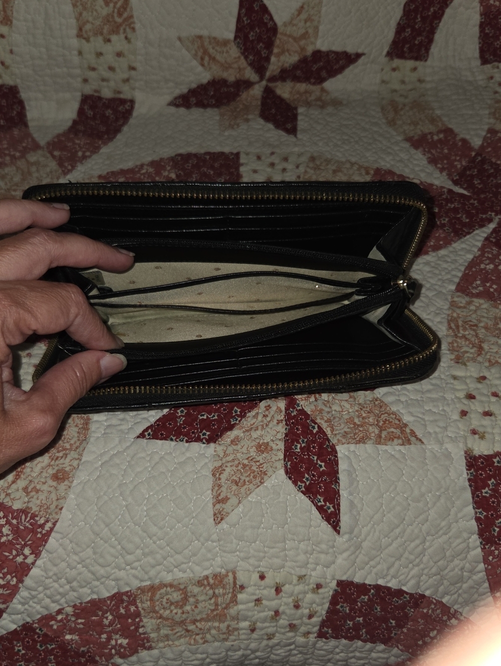 kate spade Black Quilted Zip-Around Wallet with Gold Plaque - Picture 9 of 9